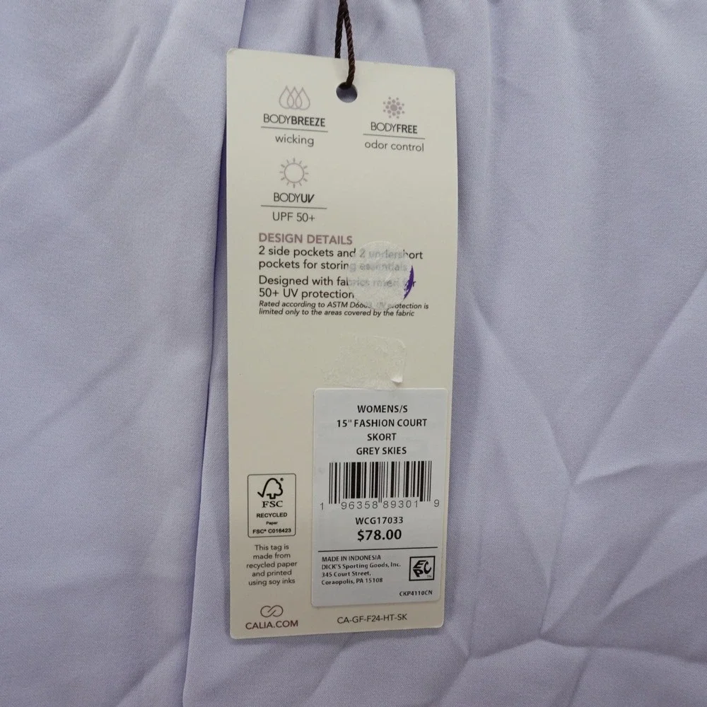 Calia Golf Womens Small Fashion Court Skort Grey Skies Purple High Rise NEW